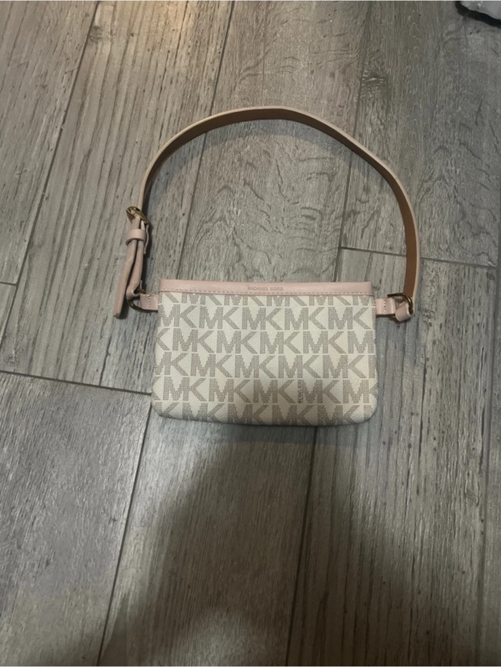 Michael Kors Beige & Light Pink MK Signature Mini Crossbody